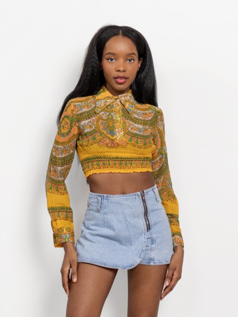 Vintage Light Denim Skort: High Waist Mini Skirt Shorts (Size 2/3)